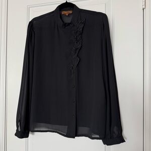 Vintage Miss Orly Paris semi sheer black blouse with embroidery, Hong Kong 13/44